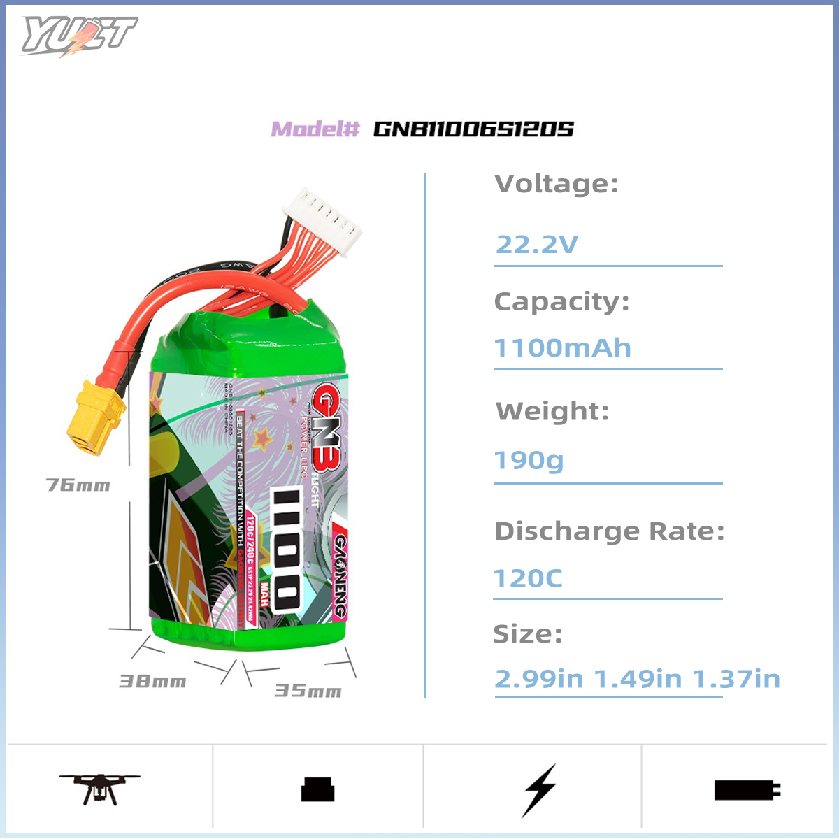 YUCT GNB 6S LiPo Battery 22.2V - Drone Battery 6S avaliação e preço